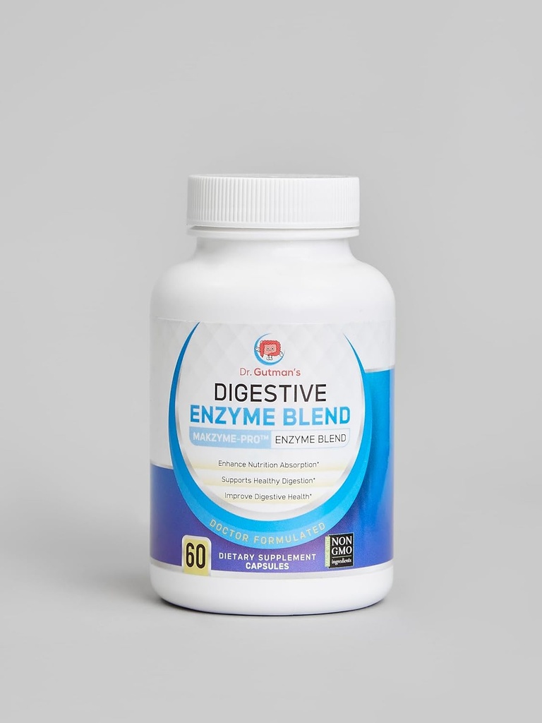 Dr. Gutman's Digestive Enzyme & Probiotic Synbiotic, 60 Veggie Caps - All-Natural Digestive Health Support with Bromelain, Papain, Lipase, Lactase & Galactosidase, עבור מזונות משופרים Absorption