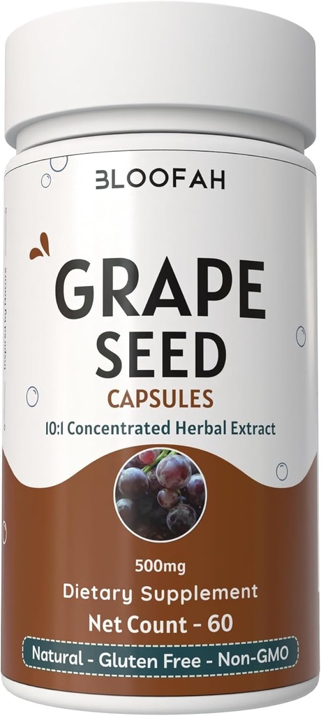 Grape Seed כמוסות 500 מ"ג | 10:1 תמצית מואצת | תוספי צמחי טבעי | Non-GMO, Gluten-Free | Grape Seed אבקת עבור Daily Wellness (60 Count (Pack of 1))