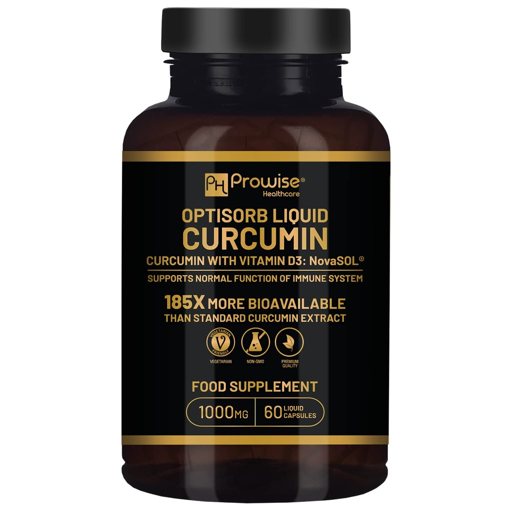 Optisorb נוזל Curcumin עם ויטמין D - 60 Liqcaps | 185x Turmeric & Curcumin Bioavailability - Ultra Bioavailable | קפסולות נוזליות עם 1000mg נובהSOL Daily Dosage - בריטניה Manufactured