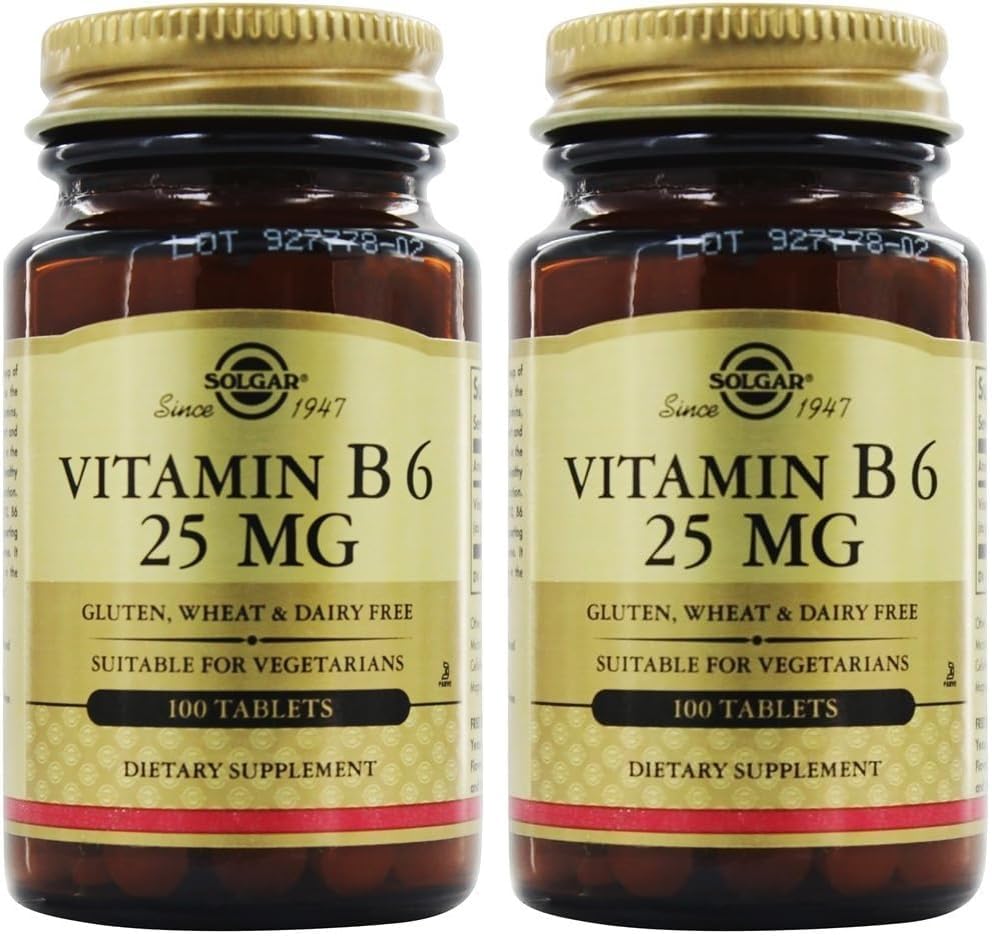 SOLGAR ויטמין B6 25 Mg, 100 טבליות, 100 Count (Pack of 24)