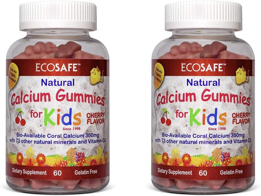 אלמוג Calcium ויטמין D3 ילדים מסטיקמי, דובדבן טבעי, non GMO, Gluten-Free, SOy-Free ו- Gelatin חינם - 300 מ"ג של Calcium, ו-800 IU של ויטמין D3-60 חניכיים (1 Pack)