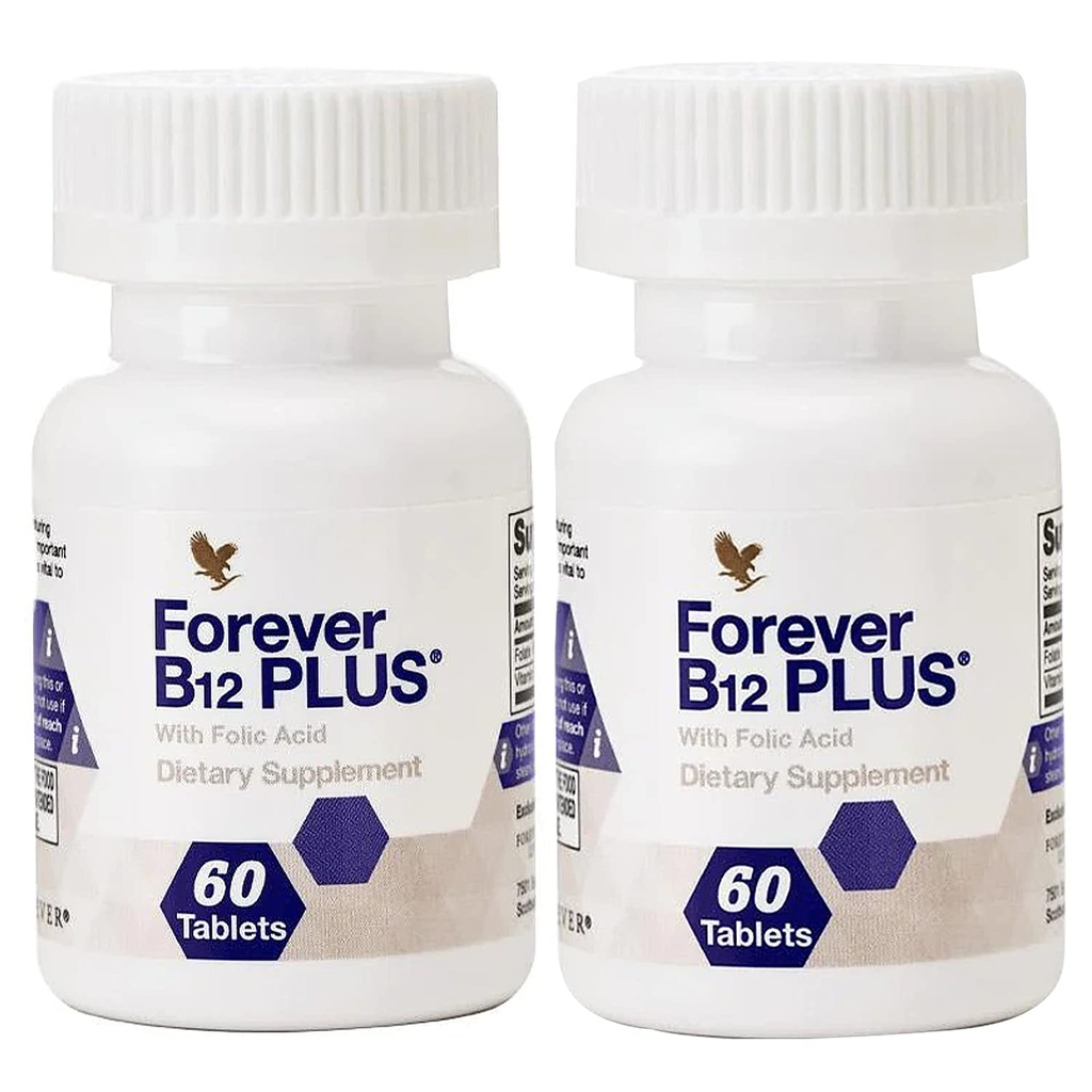 Forever Living - B12 Plus - ויטמין B חיוני לאנרגיה, Immune Support and Red Blood Cell Health - טבעוני, צמחוני וגלוטן חינם - 120 טבליות