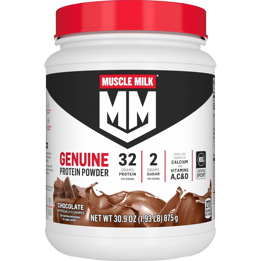 אבקת חלב שרירי Genuine חלבון, שוקולד, 1.93 פאונד, 13 משרתים, 32g חלבון, 2g סוכר, Calcium, ויטמין A, C & D, NSF מוסמך לספורט, חטיף אנרגיה, אריזה מאי Vary
