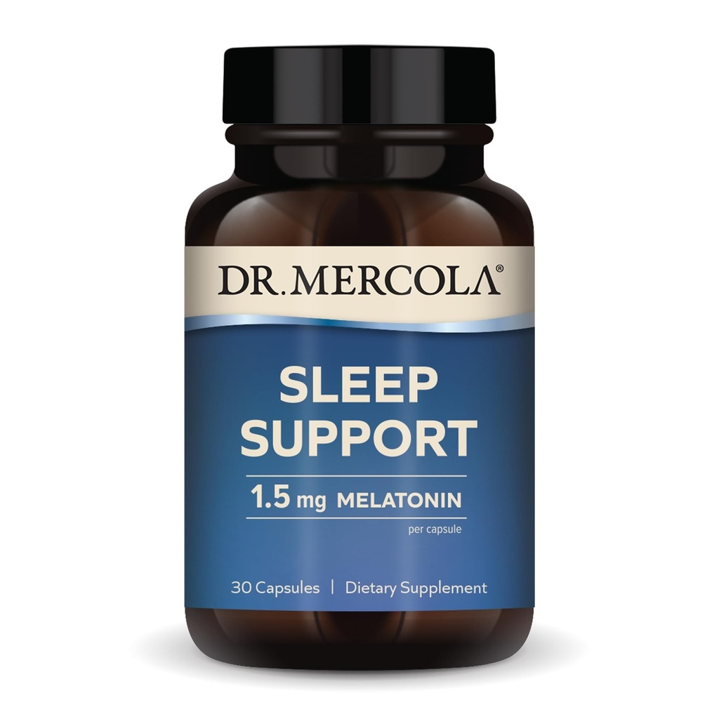 Dr. Mercola Sleep Support with Melatonin, 1.5 מ"ג מלטונין Per משרת, 30 משרתות (30 קפסולות), תוספת תזונתית, תמיכה בשינה בריאה והתמקדות נפשית, Non-GMO