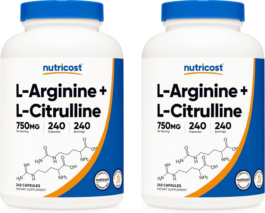 חומרים מזינים L-Arginine L-Citrulline Complex 750 מ"ג, 240 קפסולות (2 בקבוקים) - Non-GMO