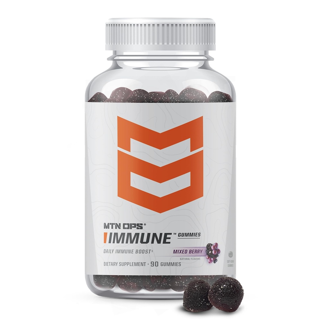 MTN OPS Immune Gummies Immune תמיכה תוסף, 90 חניכיים עם Elderberry & Aronia ברי Immune Booster עבור מבוגרים, מעורב ברי פלפור וגלוטן חינם באופן טבעי