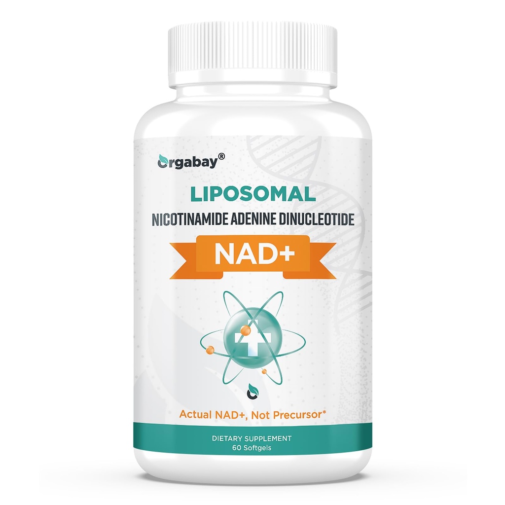 Orgabay Liposomal NAD+ תוספת של 500 מ"ג, High Absorption, Boost NAD+ עם TMG 250 מ"ג, Actual NAD Plus More Efficient Than Nicotinamide Riboside, תמיכה באנרגיה סלולרית, הזדקנות בריאה | 60 Softgels