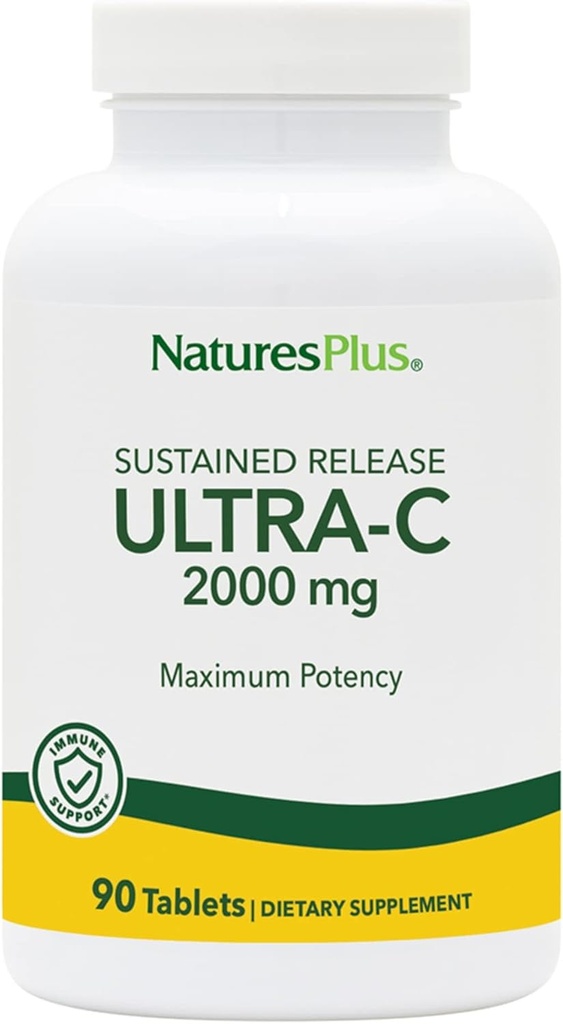 Natures Plus Ultra-C 2000 מ"ג - 90 טבליות - ויטמין C עם Rose HIPS - Immune & Antioxidant Support - Vegetarian, Gluten Free - 90 משרתים