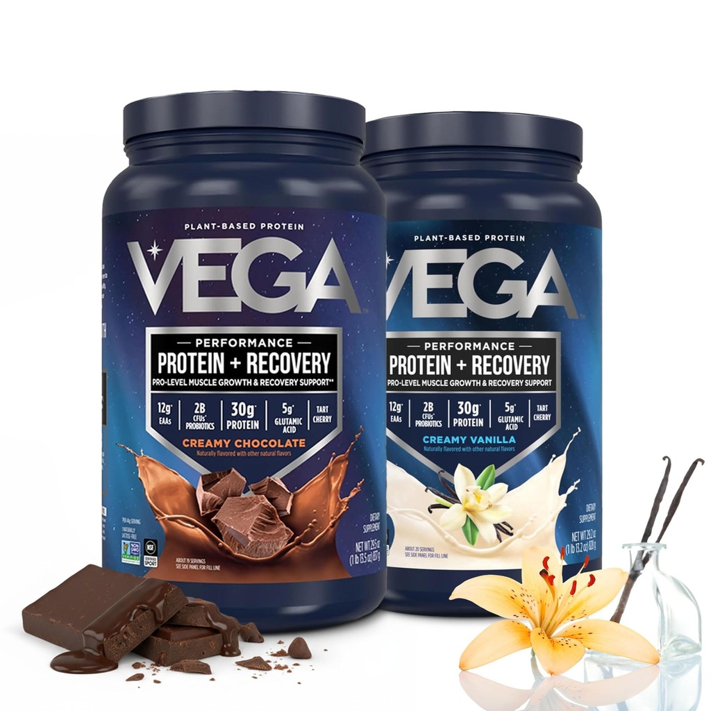 Vega Sport Premium אבקת בונדלה, שוקולד + וניל, אבקת חלבון מבוססת צמחית לאחר עבודה - טבעוני מוסמך, צמחוני, Keto-Friendly, Gluten Free, חלב, BCAA Amino Acids