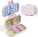 MeACOLIA Triple-Folding Pill Organer, 9 השוואתיות נסיעות עם יכולות גדולות, Daily Pill Box Small Pill Container for ויטמין, Cod Liver Oil,Supplements (Beige)