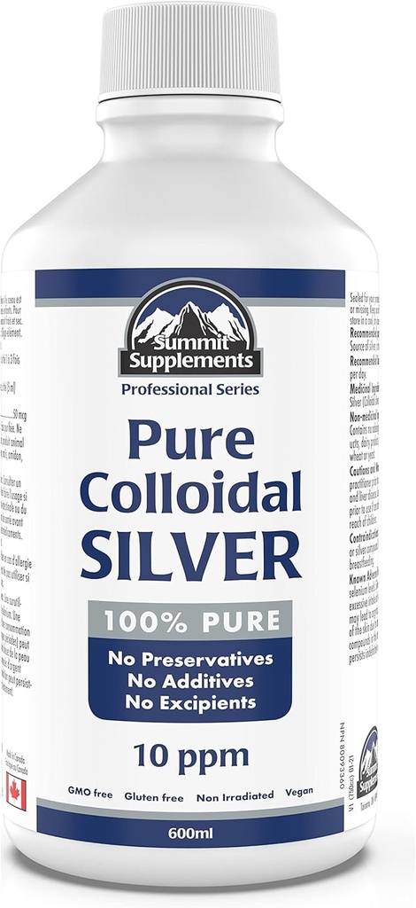 Colloidal Silver 10ppm 600 מ"ל - מינרלים נוזליים קולואידאליים של Silver נוזלי Trace מינרלים - תוספי קולאידאל Copper - Silver Colloidal מינרלים נוזלי - פורמולה ומיוצר בקנדה