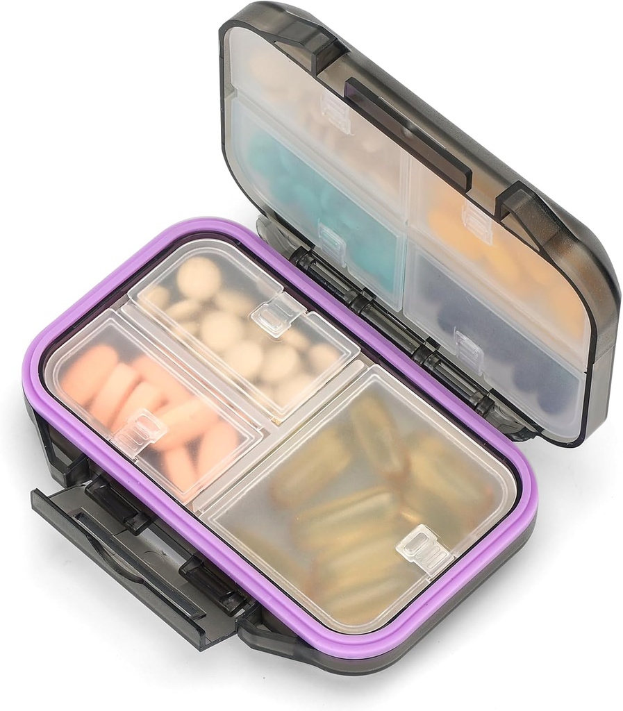 גלולת Travel Pill Box Waterהוכחה Medicine Case Container תוסף ווויטמין Holder Pocket Pharmacy Portable Pill Storage עם 7 השוואתיות עבור Purse (Black)