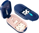 LEAFTOL Pill Cutter, Portable Pill Splitter 2in-1 Pill Case with Stainless Steel Blade, עבור טבליות קטנות או גדולות של ויטמינים, לחתוך גלולות עם השוואת מיני גלולות - כחול כחול כחול כחול