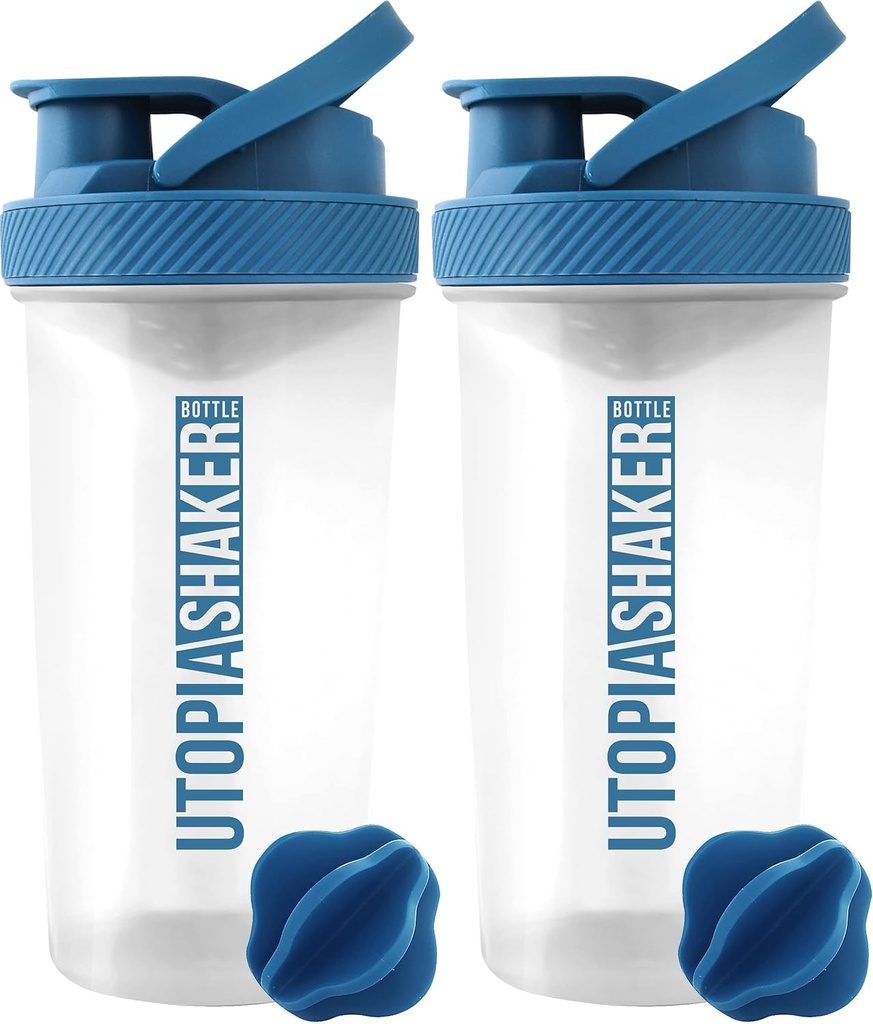 אוטופיה הביתה חלבונים Shakerבק - (Pack of 2) 28-Ounce Shaker בקבוקים למיקס חלבונים - Fitness Sports Classic Proteiner Shaker Bottle (Clear/Navy)