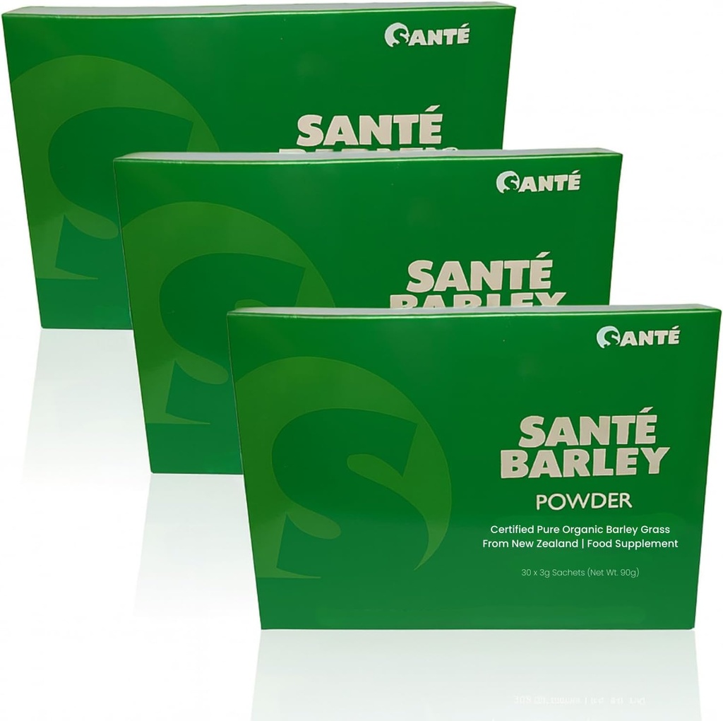 3 Boxes of Sante Pure Barley ניו זילנד בלגן עם Stevia - גדול Box 30 Sachets Total 90 גרם