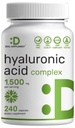 תוספת של Hyaluronic Acid תוספי 1,500 מ"ג - 240 קפסולות, עם MSM & ויטמין C - Pure 95% | Non-GMO + Plant Based HA - תומך משותףים בריאים, עצמות, צמת T Connective ו- Skin hydrotion