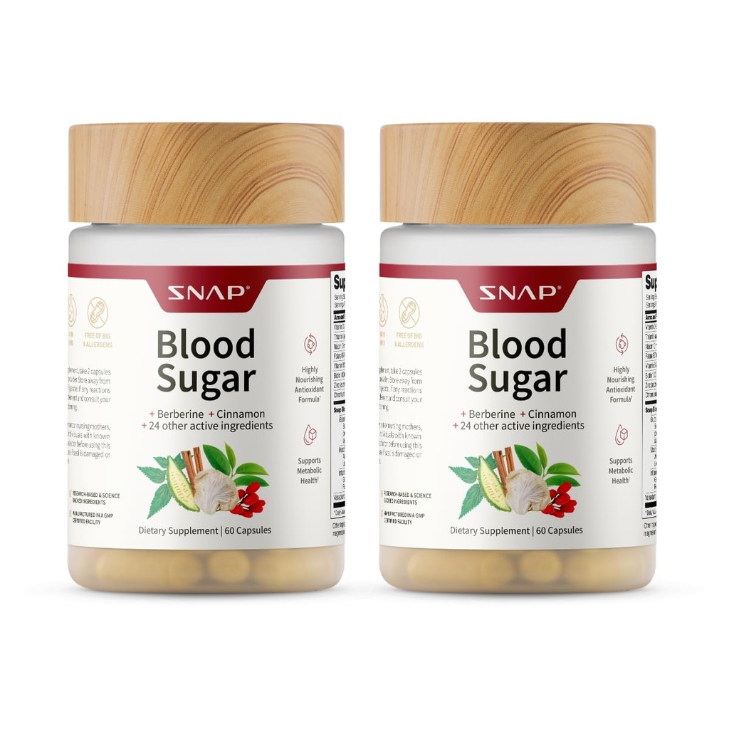 Snap Supplements Blood Sugar Band, CoQ10, Cinnamon, Alpha Lipoic Acid ו-התעמלותnema, Sugar Free, 60 קפסולות, 2 Pack