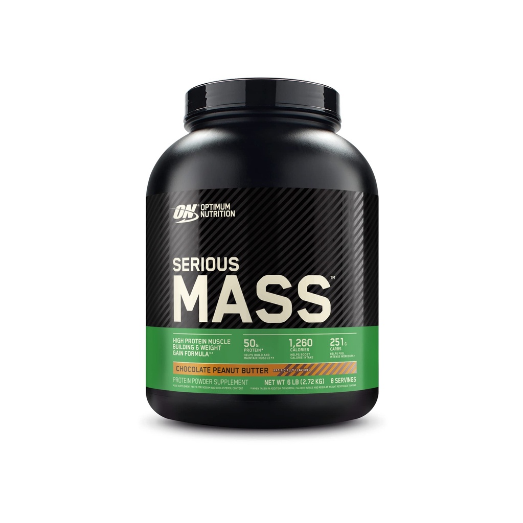 Optimum Nutrition Serious Mass, Weight Gainer חלבון אבקת, Mass Gainer, ויטמין C ו- Zinc for Immune Support, Creatine, Chocolate Peanut Butter, 6 פאונד (Packaging May Vary)