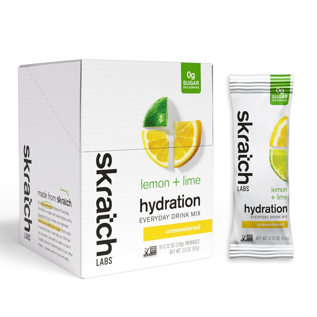 Skratch Labs Un Sweetated Electrolyte אבקת Packets - Everyday hydrotion - משקאות ספורט לערבב - סוכר חינם - אלקטרוליט Booster- Lemon + Lime - 15 משרתים - Keto, Paleo, טבעוני, non-GMO
