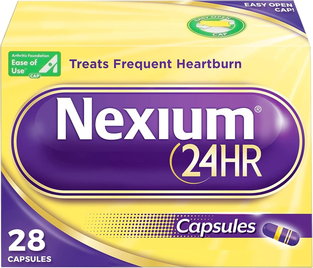 Nexium 24HR Acid להפחית כאבי לבבורן עבור All-Day ו- All- Night Protection from Frequent Heartburn, Heartburn Medicine with Esomeprazole Magnesium - 28 Count Count Count Count