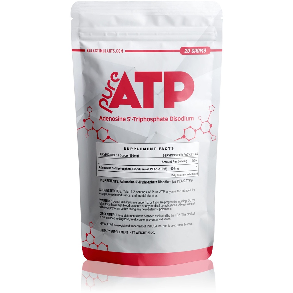 BulkStimulants Pure ATP Adenosine Triphosphate אבקת - להגדיל אנרגיה, אנדורנס, כוח, התאוששות ושומן שרירים, מהר יותר מאשר Creatine HMB & Nitric Oxide, תוספת עבודה טבעית - 20 גרמים
