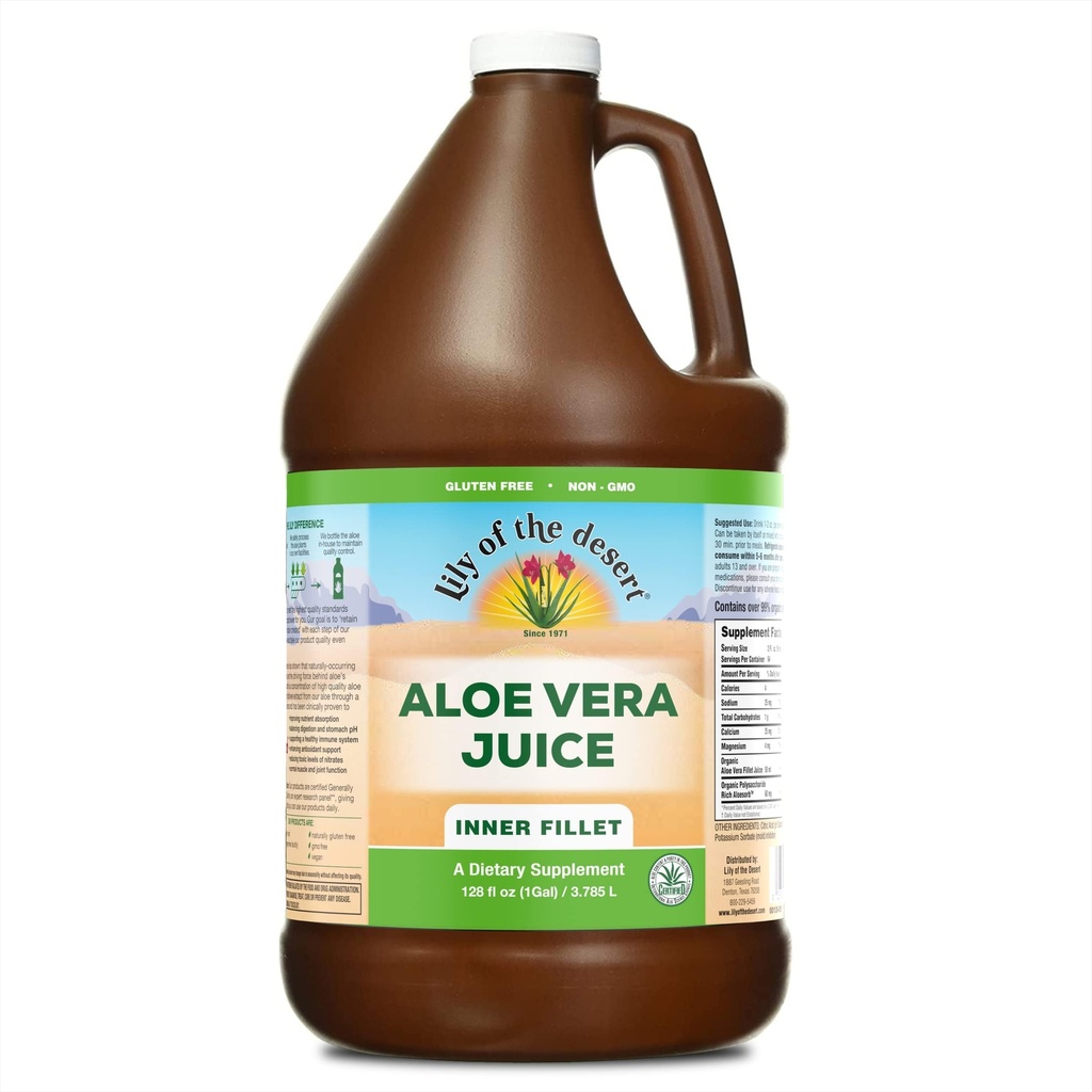 לילי של המדבר Aloe Vera Juice - Inner Fillet Aloe Vera Drink, אורגני Aloe Juice עם ויטמינים טבעיים, Enzymes for Gut Health, Stomach Relief, Wellness, Glowing Skin, 128 Fl Oz