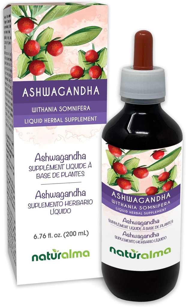Naturalma Ashwagandha (עםניה somnifera) שורש אלכוהול חינם Tincture - 6.76 fl oz נוזל לחלץ טיפות - Herbal תוסף - טבעוני