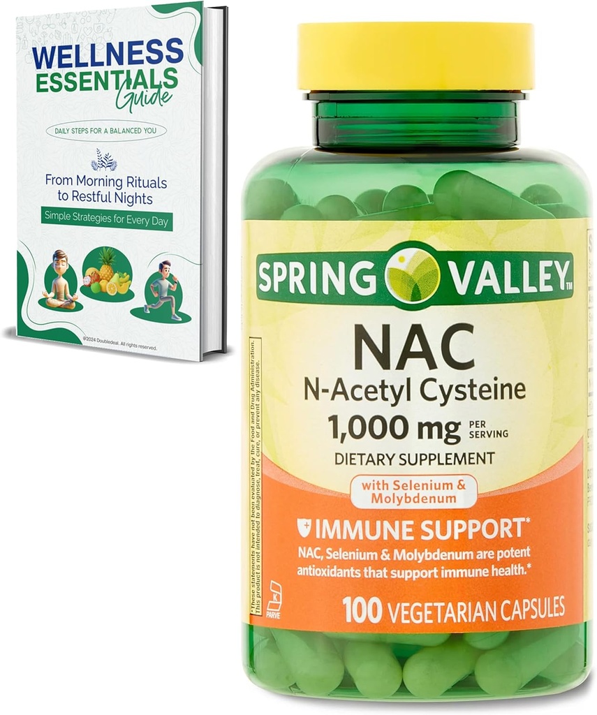 NAC תוסף N-Acetyl Cysteine | 1000mg, 100 Count | Immune Support, Vegetarian כמוסות | Gluten-Free, Soy Free, Lactose Free | עם Selenium ו Molybdenum