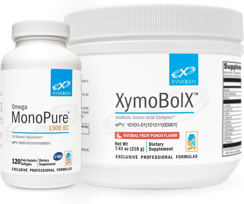 XYMOogen אומגה MonoPure 1300EC (120 משרתים) + XymBolX (30 משרתים) Bundle - Cardiovascular + תמיכה קוגניטיבית, התאוששות שרירים - Non GMO