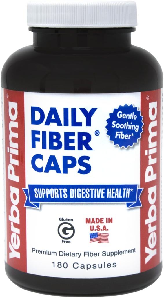 Yerba Prima Daily סיבים Caps - 180 קפסולות - Soluble & Insoluble Dietary סיבים תוספת - קירור - Gut בריאות - טבעוני, non-GMO, Gluten-Free