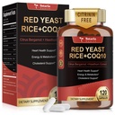 Red Yeast Rice 2,000 מ"ג עם תוסף CoQ10 - Citrinin Free Extracts Red Yeast Rice קפסולות עם CoQ10 100 Plus Citrus Bergamot - תוסף צ'ולסטרול נמוך ב-3rd-Party Tested טבעוני non-GMO