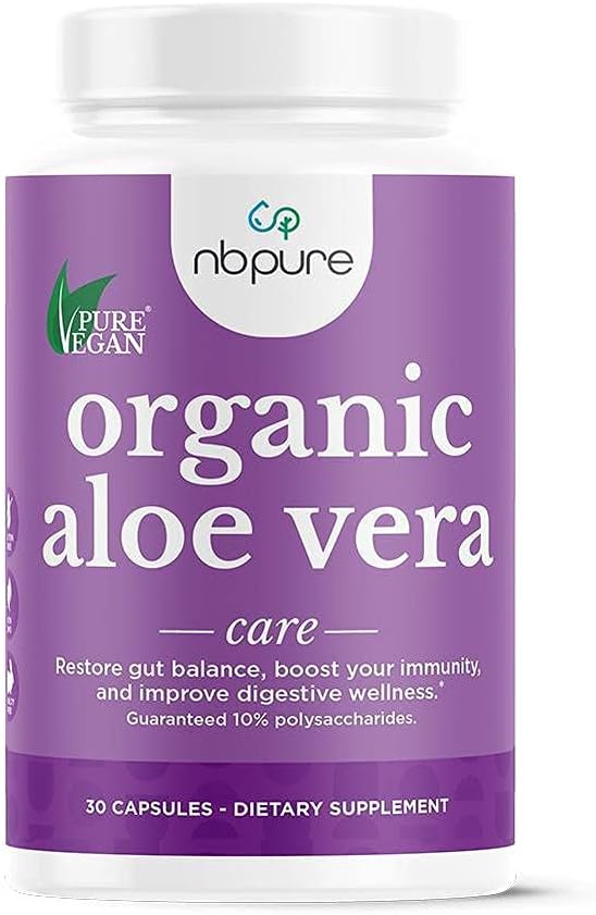 Nbpure אורגני Aloe Vera, לשחזר את Gut Balance, תמיכה אי-אמון ו- Digestive Wellness 30, קפסולות טבעוניות