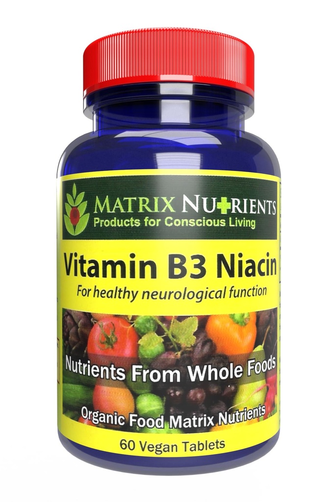 ויטמין B3 NIACIN - Digestive, Heart and Immune Support! - 100% אורגני - גם לשפר את תפקוד המוח, אנרגיה ולהפחית מתח - טבליות טבעוניות (60ct)