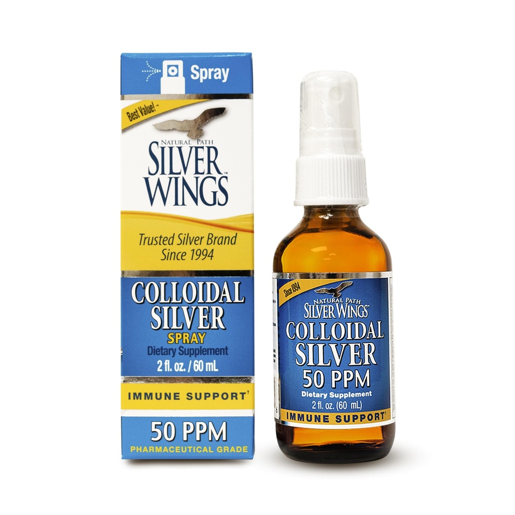 נתיב טבעי שביל Silver Wings Colloidal Silver Liquid - Daily Immune Support Supplement - 50ppm (250mcg) - 2oz Spray