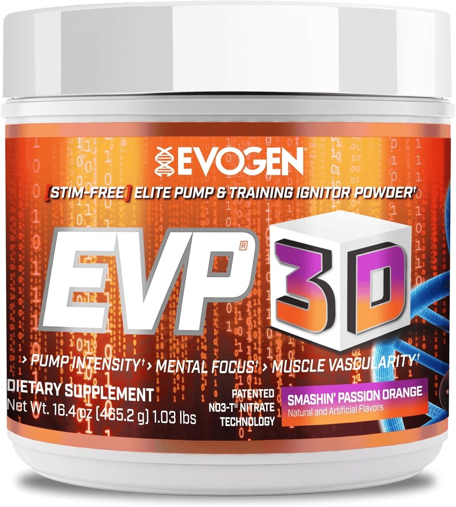 Evogen EVP 3D - Stim Free Pre Workout Powder for Men & Women | Sugar Free Non Stim Preworkout with Beta Alanine and Creatine for Energy & Pump | Orange | 40 Servings