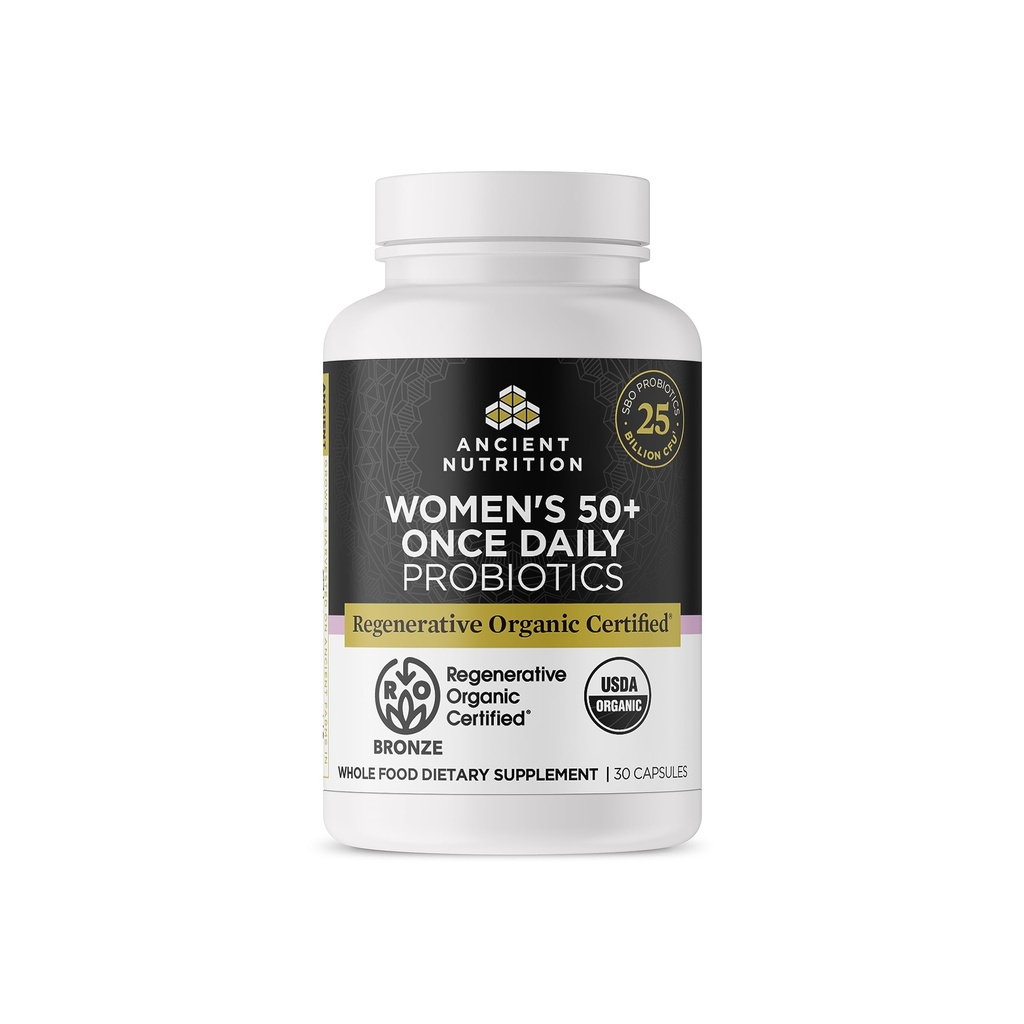 תזונה עתיקה regenerative אורגני מוסמך Probiotics עבור נשים 50+, Probiotics נשים 50 + פעם יומית, בריאות עיכול ותמיכה מערכת החיסון, 25 מיליארד CFUs * Per המשרת, 30 Count Count Count
