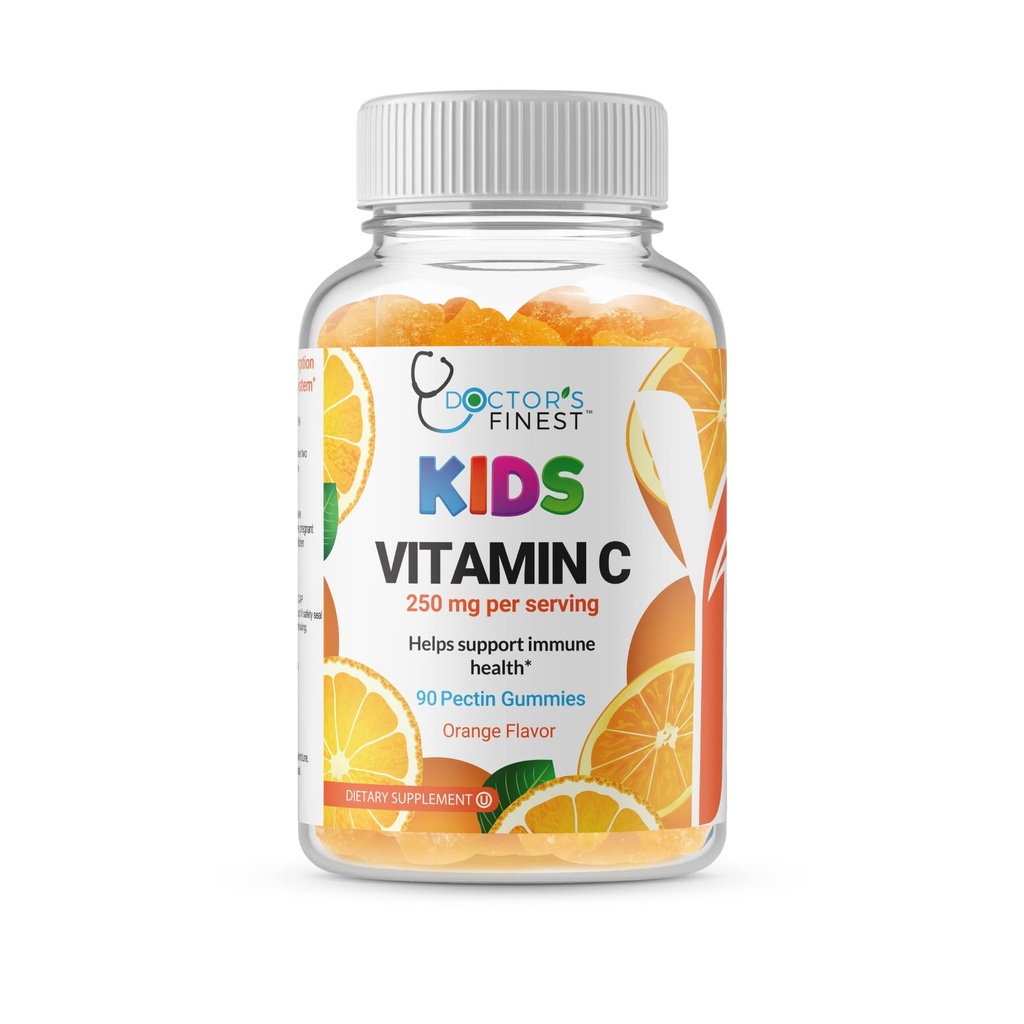 רופאים Finest ויטמין C Gummies לילדים - טבעוני, GMO חינם וגלוטן חינם - גדול Tasting Orange Flavor Pectin Chews - ילדים דיאטה תוספת - 250 מ"ג של ויטמין C - 90 Jellies [45 Doses]