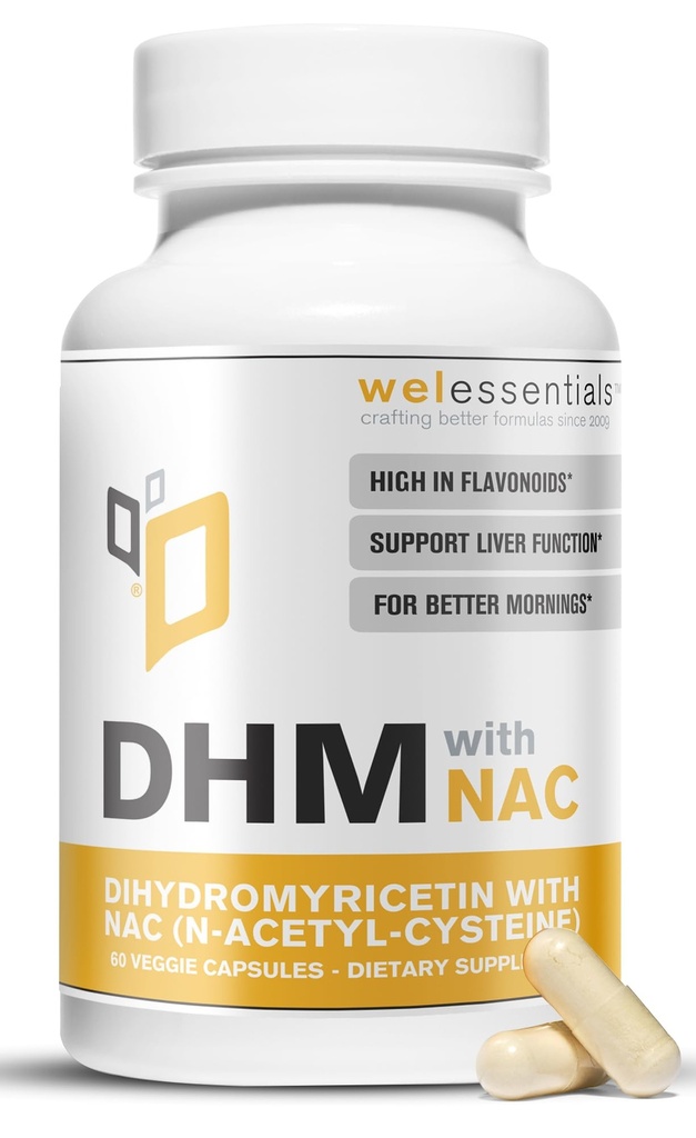 Dihydromyricetin DHM עם NAC - 650 מ"ג x 60 קפסולות - 300 מ"ג N-Acetyl-Cysteine, 350 מ"ג Dihydromyricetin - Max Power Dietary for Liver Support, Hydration