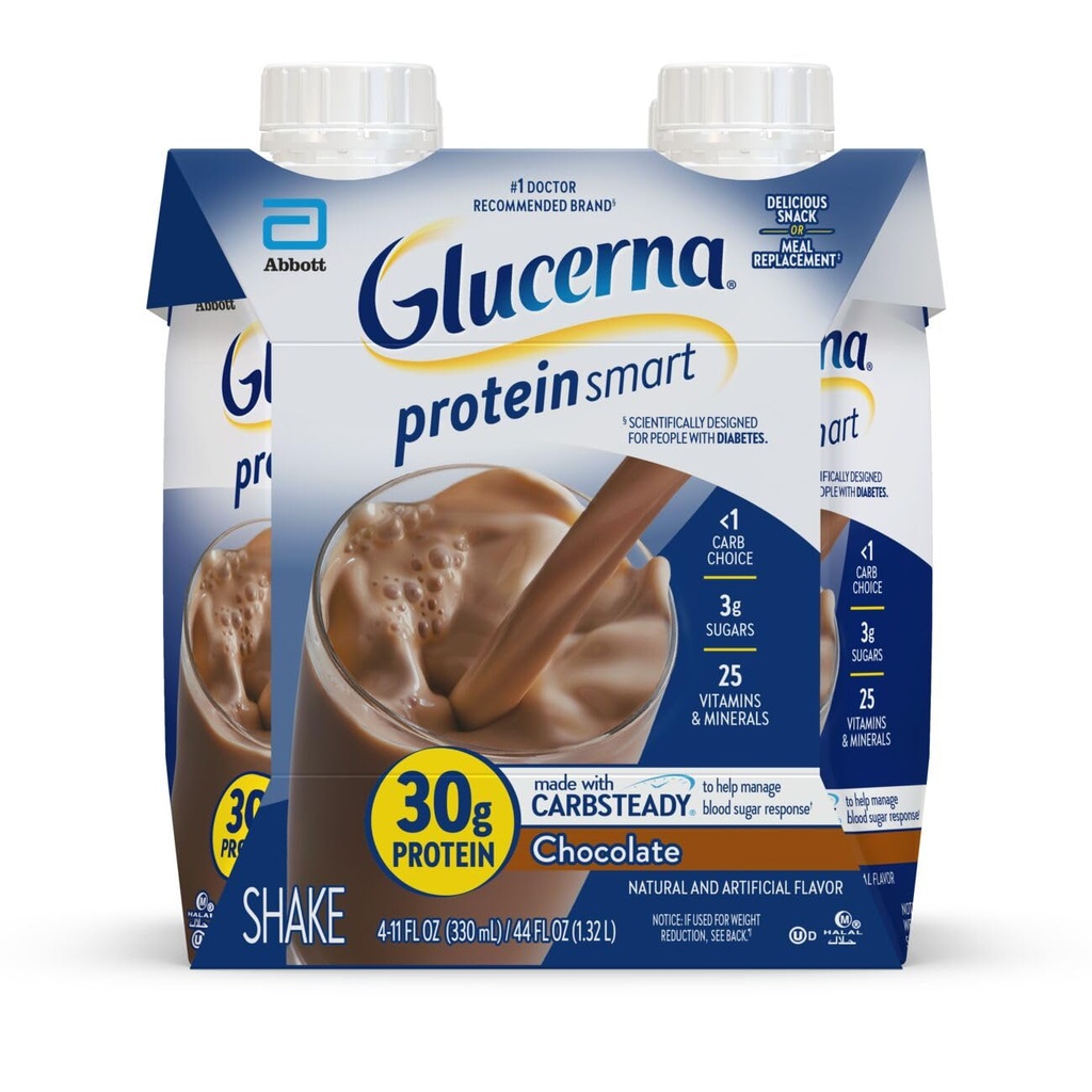 Glucerna חלבונים Smart Diabetes Care Shake, שוקולד, החלפת סוכרת סוכרתית לתמיכה בניהול סוכר בדם, 30g חלבון, 150 קלוריות, מוכן לשתות, 11-fl-oz בקבוק, 4 Pack