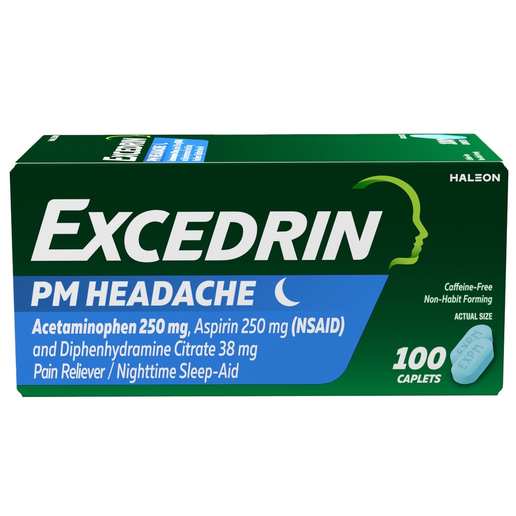 ראש הממשלה עבור כאבי ראש, Acetaminophen 250 מ"ג, Aspirin 250mg, Diphenhydramine Citrate 38 מ"ג, כאב Reliever, Nighttime Sleep-Aid, 100 Count Count