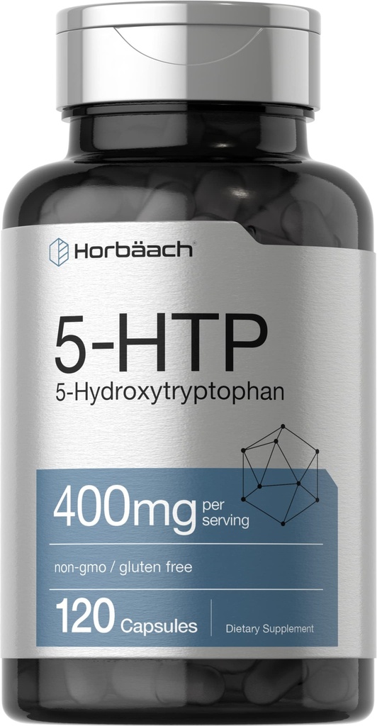Horbäach 5HTP 400 מ"ג קפסולות | 120 ספירה | תוספת כוח תוספת תוסף | Non-GMO, Gluten Free | 5 Hydroxytryptophan