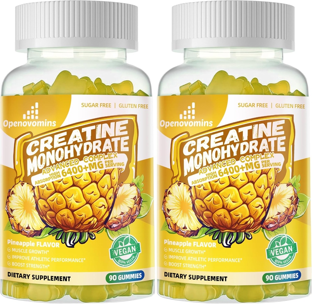 Creatine Monohydrate Gummies Complex for Men & Women - מתקדם פורמולה W / L-Taurine + ויטמין B12, סוכר חינם צ'יפות, 180 Pineapplemies 2pack