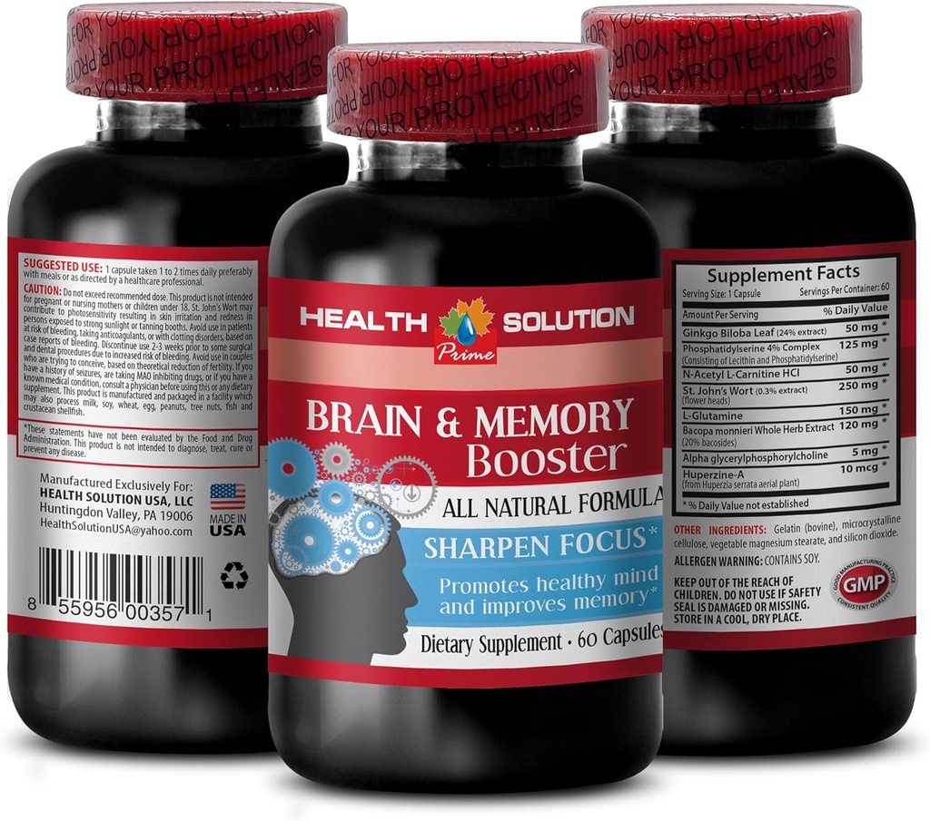 ג'ינקגו biloba תמצית על - BRAIN ו- MEMORY BOOSTER - שיפור - תוספי זיכרון המוח - תמצית גינקו biloba, תוספי המוח עבור זיכרון והתמקדות, מיקוד ותוספת אנרגיה 1 בקבוק 60 Caps