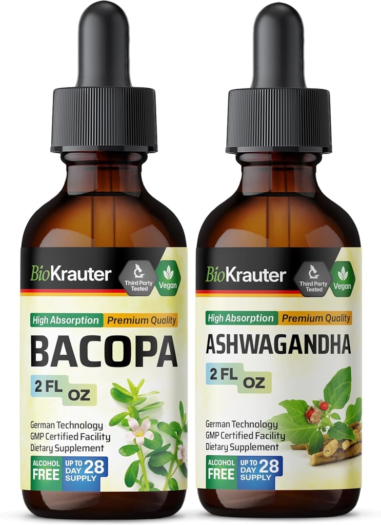 BIO KRAUTER Bacopa Tincture 2 Fl. Oz. & Ashwaganha Tincture 2 Fl. Oz.