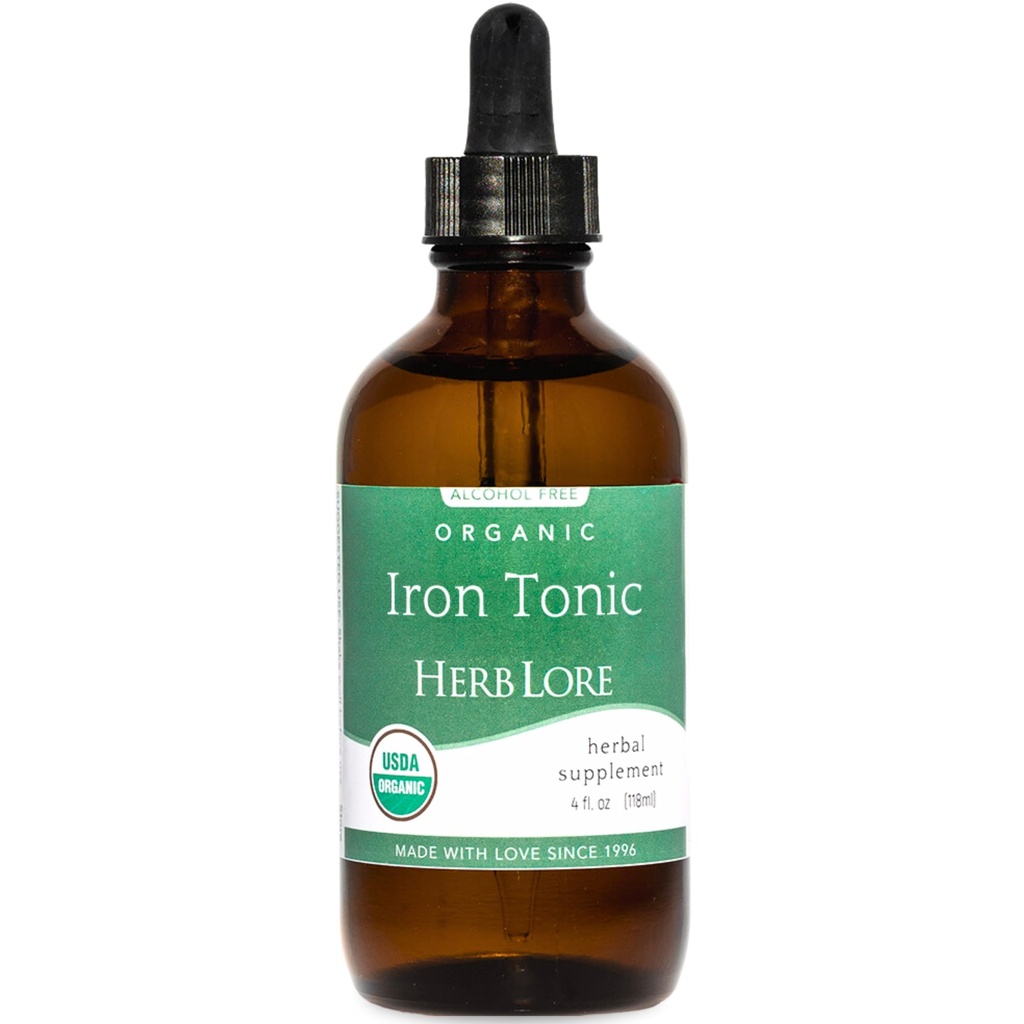 Herb Lore Iron Tonic - אורגני נוזל ברזל טיפות תוספת לילדים ונשים - תינוק, תינוקות ופעוטות ידידותי - צמחי מבוסס, טבעוני, Gentle, non Constipating Herbal Tincture (4 fl oz)