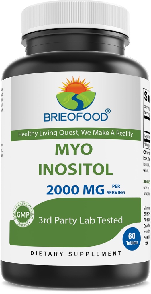 Brieofood Myo Inositol 2000 מ"ג לשרת - 60 טבליות - 3rd Party Lab Tested