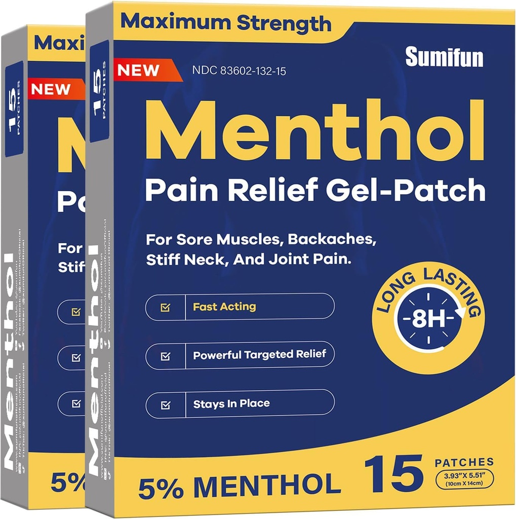 Sumifun Medicated Cold Hot Patches - 30 אחוז ספירה 5% מנטרול תוספת כוח כאב להקלה על כאבי גב קלים, כאב משותף, צוואר סטריפ, כאבי שרירים, כאבי סור