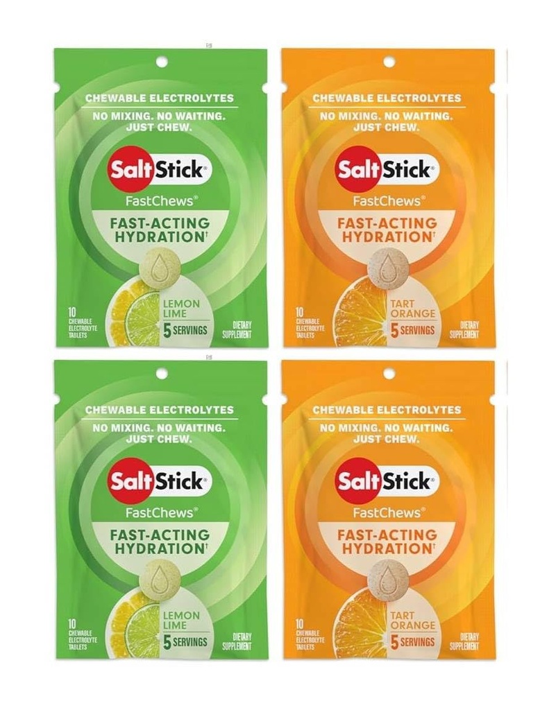 SaltStick FASTCHEWS® Resealable, Variety 4 Pack של Tart Orange & Zesty Lemon-Lime