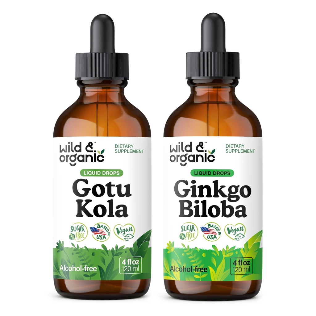 Wild & Organic Gotu Kola Tincture 4 fl oz & Genekgo Bil Tincture 4