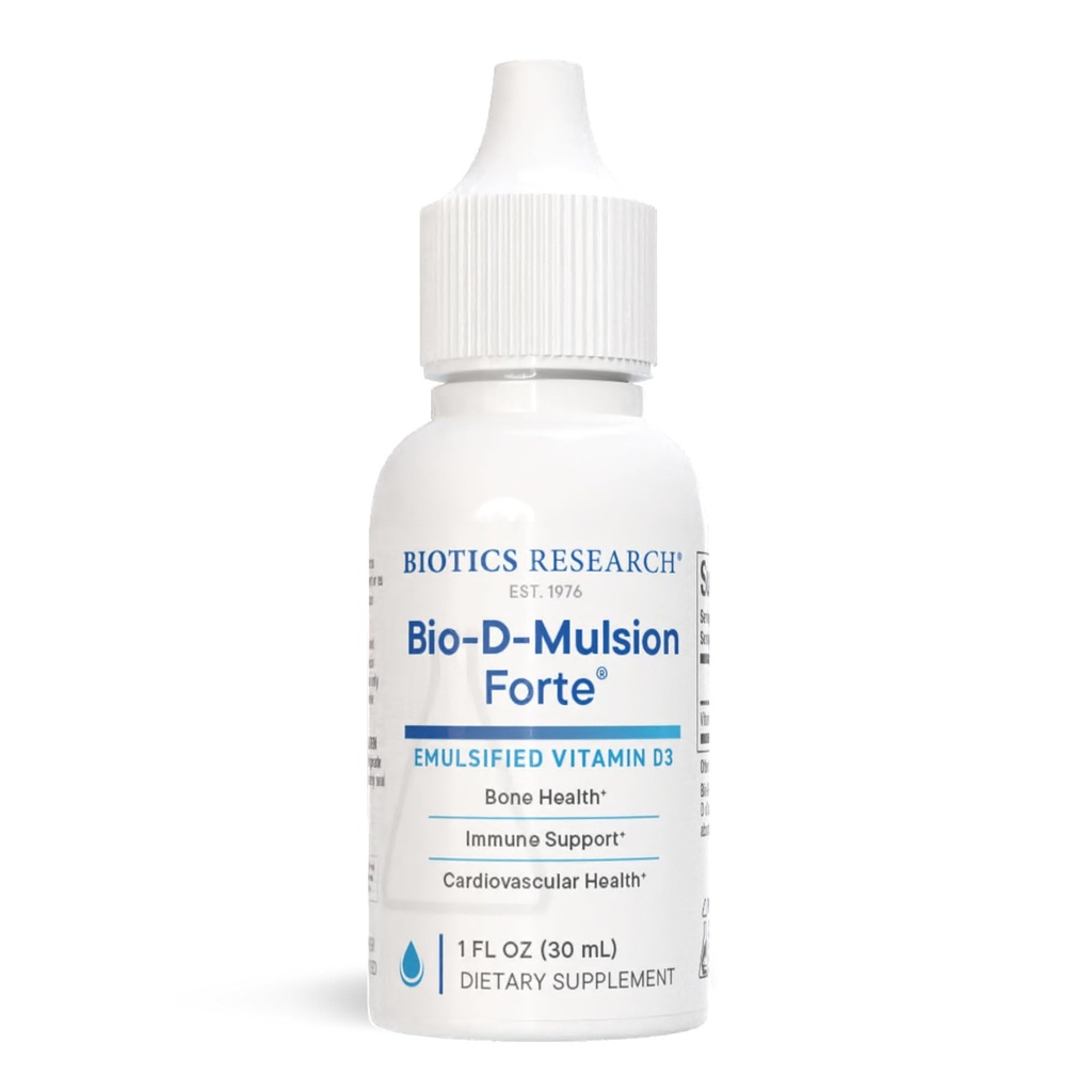 Biotics Research Bio-D-Mulsion Forte נוזל ויטמין D Drops 4000 IU - ויטמין D3 2000iu / Drop למבוגרים - הטוב ביותר Absorption, מחזק עצמות, תומך Cardiovascular & Immune System 1 fl oz oz ozs
